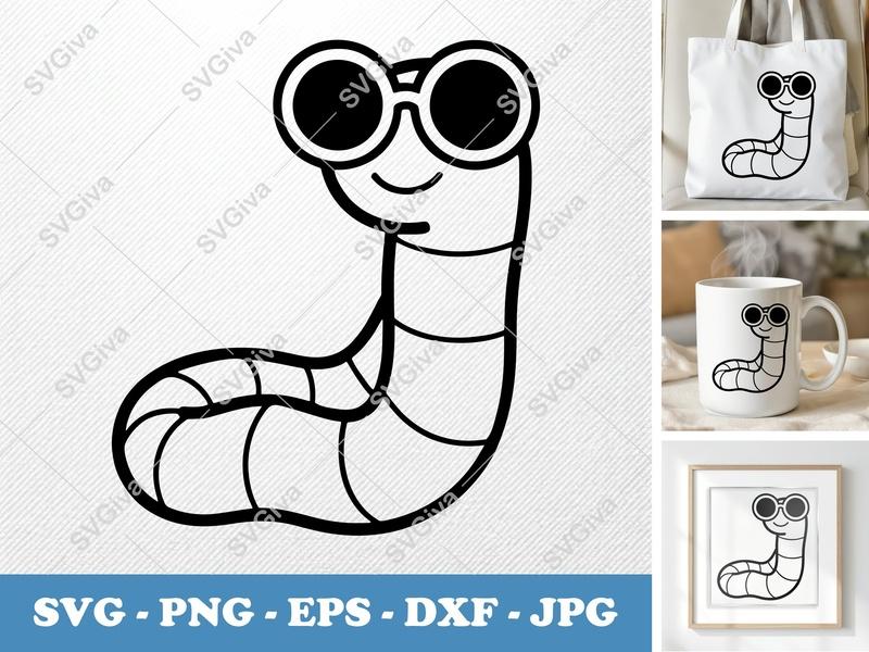 Worm Wearing Sunglasses SVG | Friendly Bean-Shaped Cut File | PNG DXF EPS | Cricut Silhouette Vector
