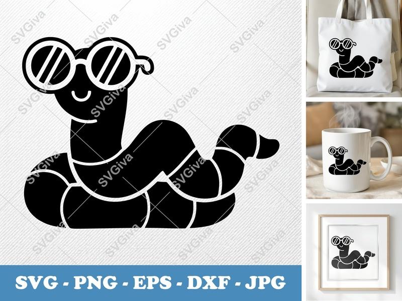 Worm wearing sunglasses SVG | Puffy Inflatable Design | PNG DXF EPS | Cricut Silhouette File