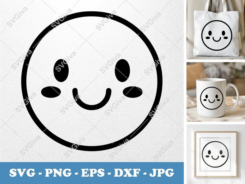Wrap Happy Emoticon SVG | Cute Smiley Face Outline PNG EPS DXF | Cricut Silhouette File | Kawaii Design