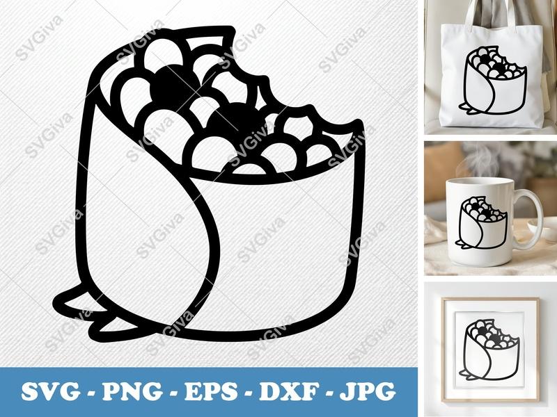 Wrap SVG | Burrito Cut File, Food Outline, Modern Clean Design | PNG EPS DXF for Cricut, Silhouette, Vector