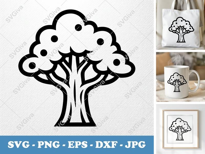 Yew Tree alone SVG | Bold Line Art, 90s Cartoon Style PNG EPS DXF | Cricut Silhouette File