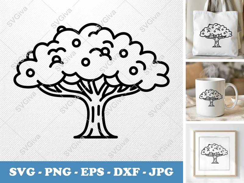 Yew Tree alone SVG | Simple Black Contour Tree Cut File | PNG EPS DXF for Cricut, Silhouette | Nature Icon