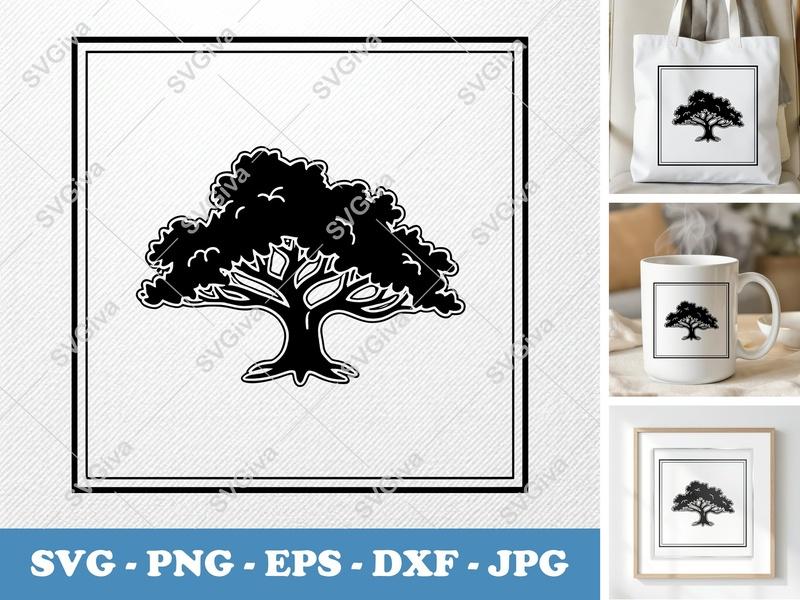 Yew Tree alone SVG, solid black fill with white contour, crisp edges, thick stroke | PNG EPS DXF files for Cricut Silhouette
