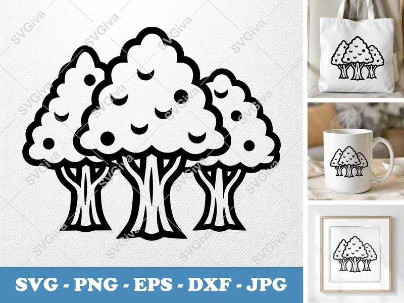 Yew Tree in a group SVG | Bold Line Art, Flat Shapes | PNG DXF EPS | Cricut Silhouette Cut File, Nature Icon