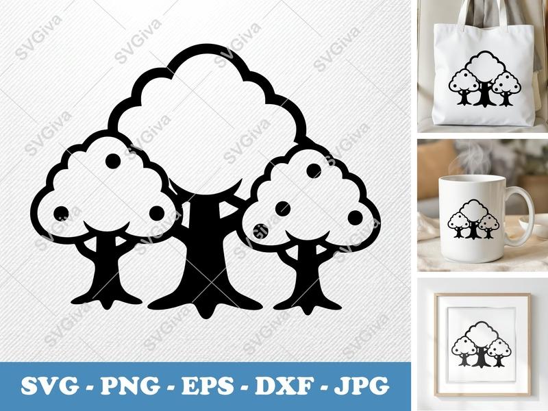 Yew Tree in a group SVG | Soft Puffy Trees with Fruit | PNG EPS DXF | Cricut Silhouette Cut File