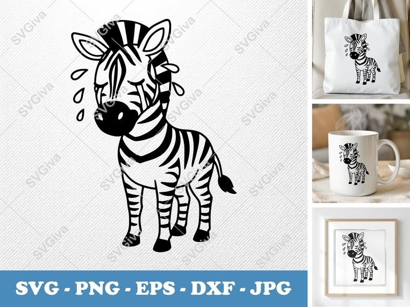 Zebra Crying SVG | Minimalist Contour Cut File | PNG DXF EPS | Cricut Silhouette Design
