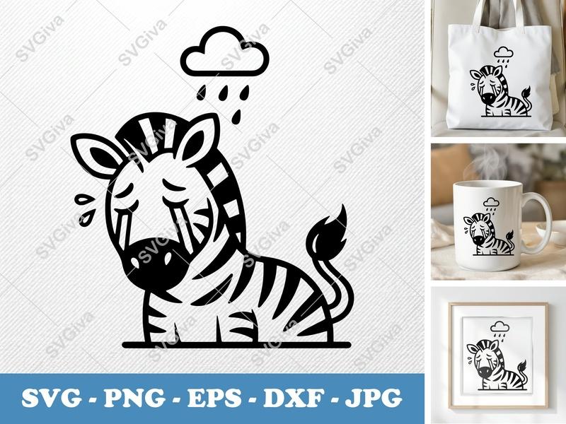 Zebra Crying SVG | Minimalist Double-Outline Design | PNG DXF EPS | Cricut Silhouette File