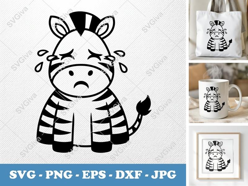 Zebra Crying SVG, Puffy Shapes Vector | Pillow-Soft Forms PNG DXF EPS | Cricut Silhouette Cut File
