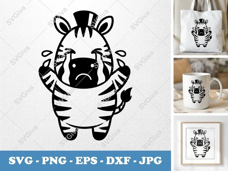 Zebra Crying SVG, Sad Animal PNG, Cute Cartoon EPS, Tears DXF | Cricut & Silhouette Cut File, Modern Design