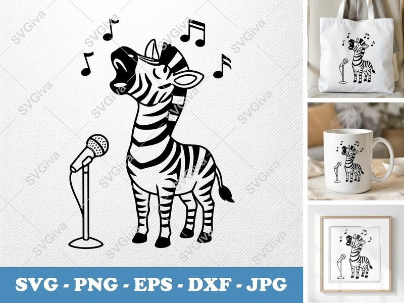 Zebra Singing SVG | Bold Contour, Minimalist Design | PNG DXF EPS | Cricut Silhouette Cut File