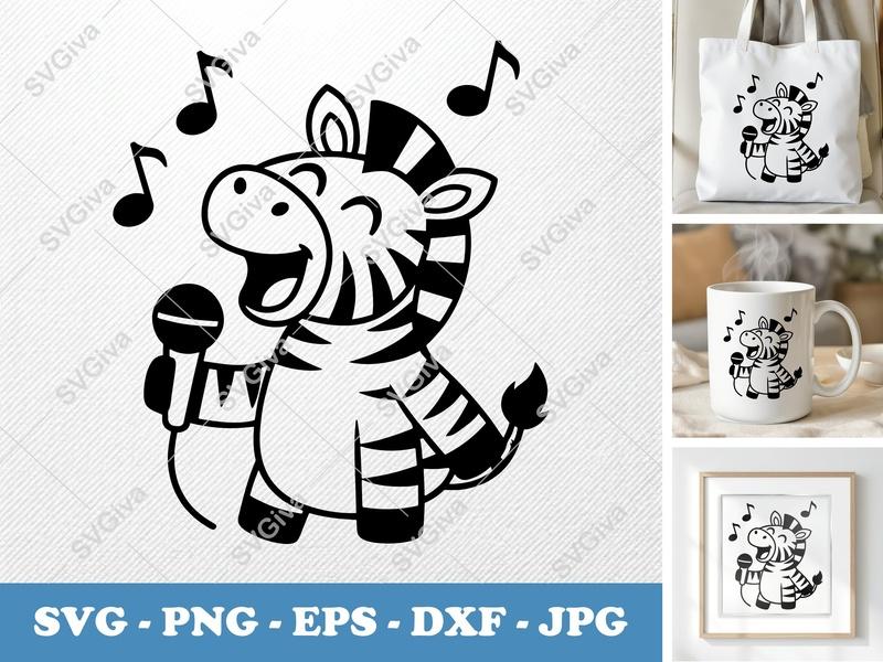 Zebra Singing SVG | Puffy Inflatable Forms | PNG DXF EPS | Cricut Silhouette Cut File