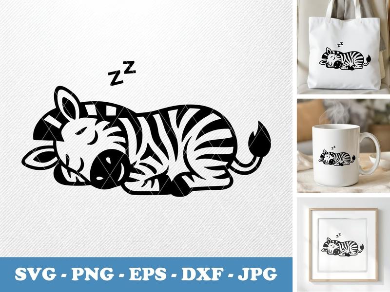 Zebra sleeping Bold Contour SVG, Cute Animal Cut File, Cricut Silhouette Design, Clipart, Vector, PNG DXF EPS