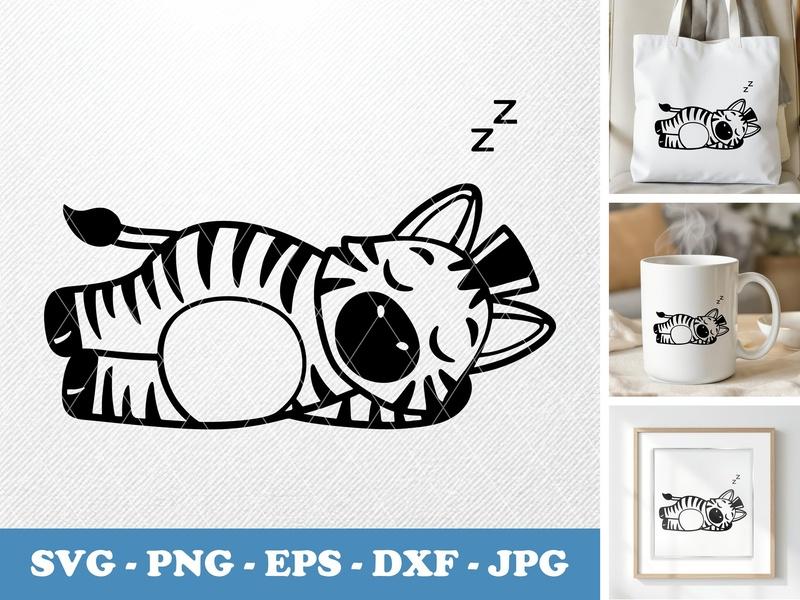 Zebra sleeping Rounded Body SVG, Cute Animal Clipart, Friendly Zebra Cut File, Cricut Silhouette Svg Files, Png Dxf Eps Vector