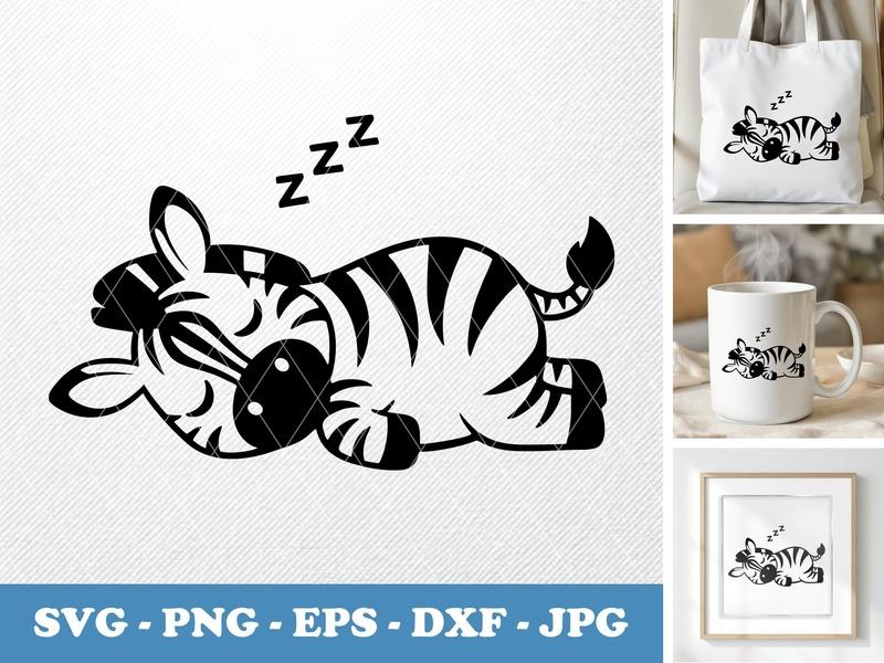 Zebra sleeping Soft Puffy SVG, Cute Zebra Clipart, Animal Cut File, Cricut Design, Silhouette, PNG DXF EPS Vector Files
