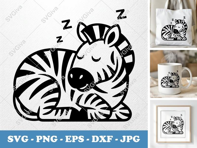 Zebra Sleeping SVG | Outline Minimalist Design | PNG DXF EPS | Cricut Silhouette File