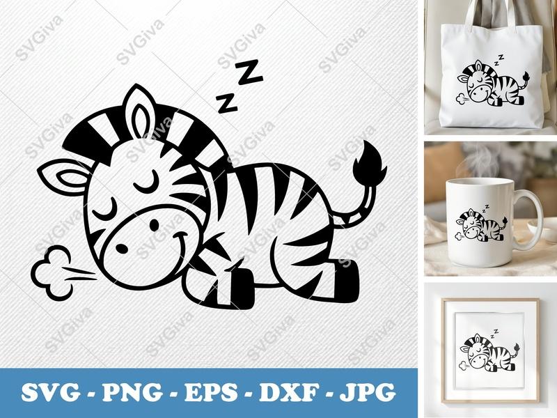 Zebra Sleeping SVG | Puffy Soft Forms | Pillow-Soft Cut File | PNG DXF EPS for Cricut Silhouette