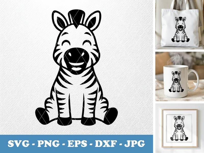 Zebra smiling happily Bold SVG, Cute Animal Cut File, Safari Clipart, Cricut Design, PNG, EPS, DXF, Silhouette Files