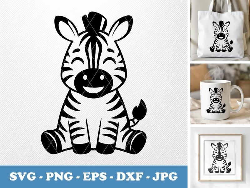 Zebra smiling happily, Puffy Style SVG, PNG, EPS, DXF, Cricut Cut File, Cartoon Zebra Clipart, Animal Svg Files for Silhouette