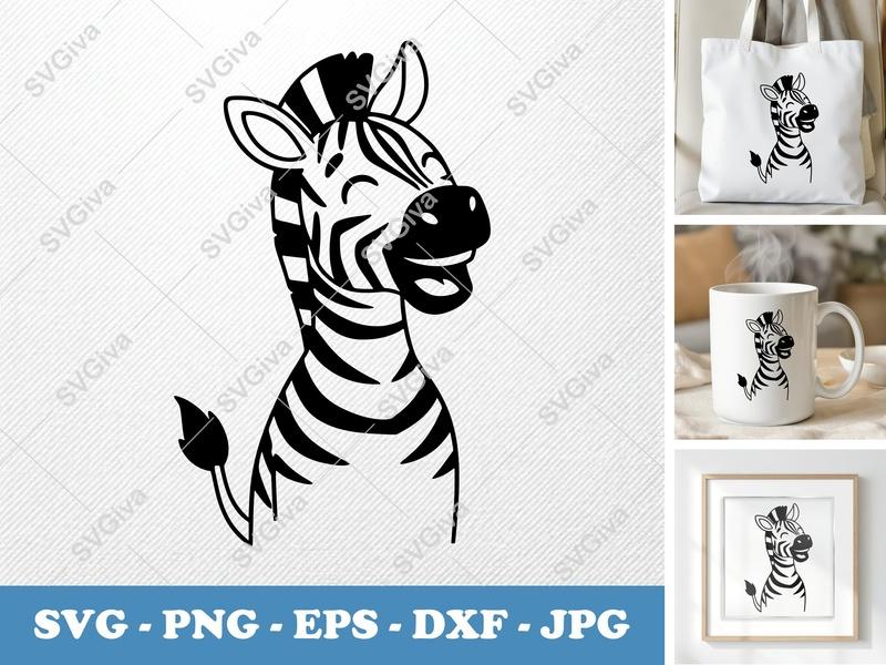Zebra Smiling Happily SVG | Bold Contour Minimalist Cut File | PNG DXF EPS for Cricut Silhouette