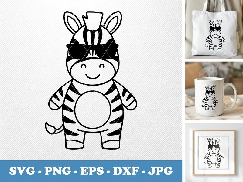 Zebra wearing sunglasses, Rounded body SVG, Friendly Bean-Shaped Forms, Cut File, Clipart, Design, Svg Files, Cricut, Silhouette, PNG, EP...