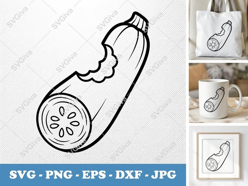 Zucchini SVG, Bitten Vegetable Cut File, Modern Clean Design, PNG EPS DXF for Cricut & Silhouette