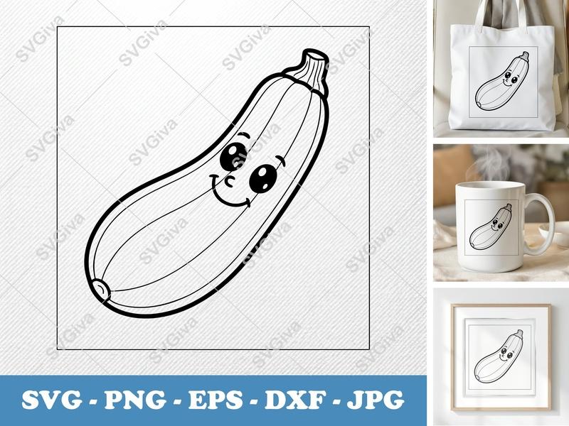 Zucchini SVG Cut File | Cartoon Happy Zucchini Face, Vegetable Clipart, Farmhouse Decor PNG EPS DXF for Cricut Silhouette