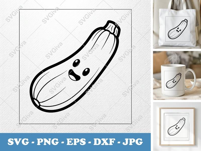 Zucchini SVG Cut File | Cute Kawaii Vegetable Design | PNG EPS DXF for Cricut & Silhouette | Food Clipart Vector