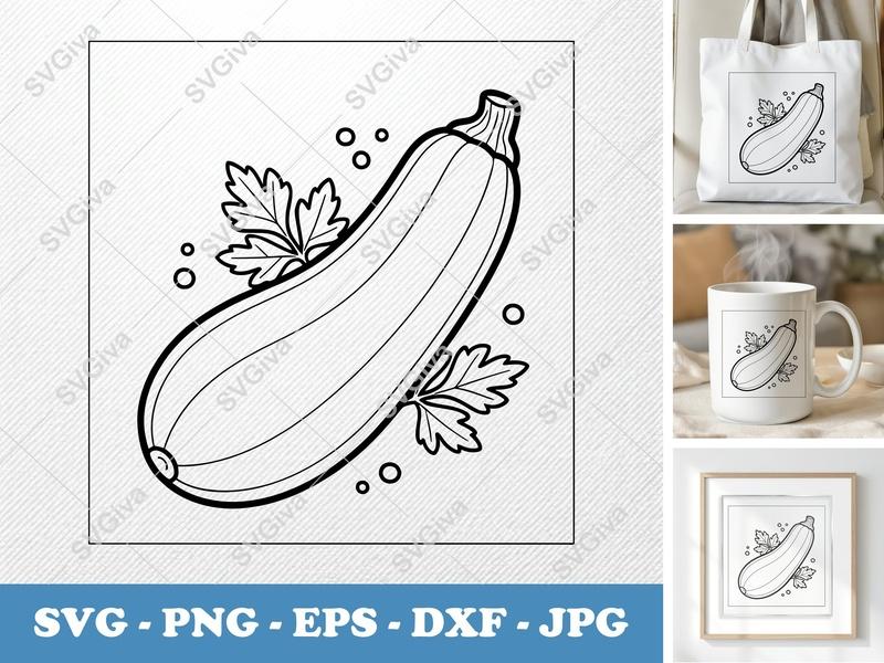 Zucchini SVG Cut File | Modern Simple Vegetable Design | PNG EPS DXF for Cricut & Silhouette, Kitchen Decor, Garden Art