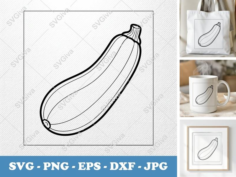 Zucchini SVG Cut File | Modern Vegetable Outline PNG EPS DXF | Cricut Silhouette Design | Food Clipart Vector