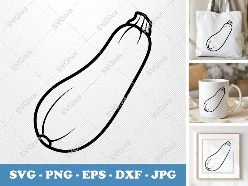 Zucchini SVG Cut File | Simple Vegetable Clipart | Modern Outline PNG EPS DXF for Cricut & Silhouette | Food Icon Vector