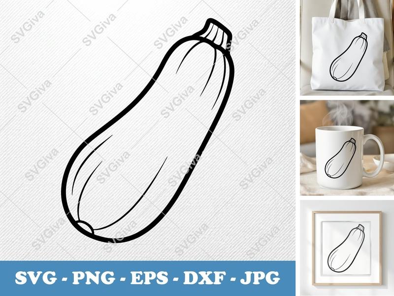 Zucchini SVG, Minimalist Outline Cut File, Modern Vegetable Clipart, PNG EPS DXF for Cricut & Silhouette