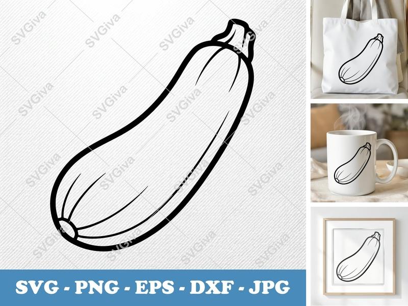 Zucchini SVG, Minimalist Outline Cut File, Vegetable Vector Art, PNG EPS DXF for Cricut & Silhouette, Kitchen Decor