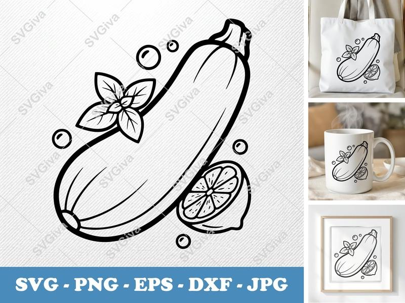 Zucchini SVG, Modern Clean Vegetable Design, Lemon & Mint, PNG EPS DXF Cut File for Cricut & Silhouette, Kitchen Decor