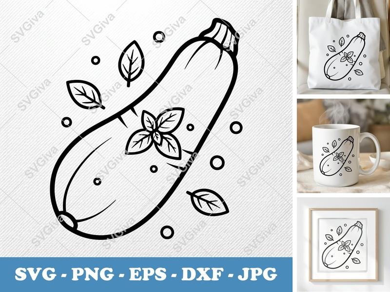 Zucchini SVG Outline, Vegetable Clip Art, Modern Farmhouse Design, PNG EPS DXF for Cricut & Silhouette, Kitchen Decor Cut File