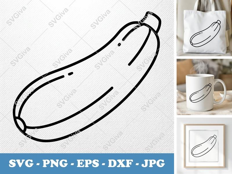 Zucchini SVG | Vegetable Cut File PNG DXF EPS | Kitchen Cricut Silhouette Design | Food Vector Art