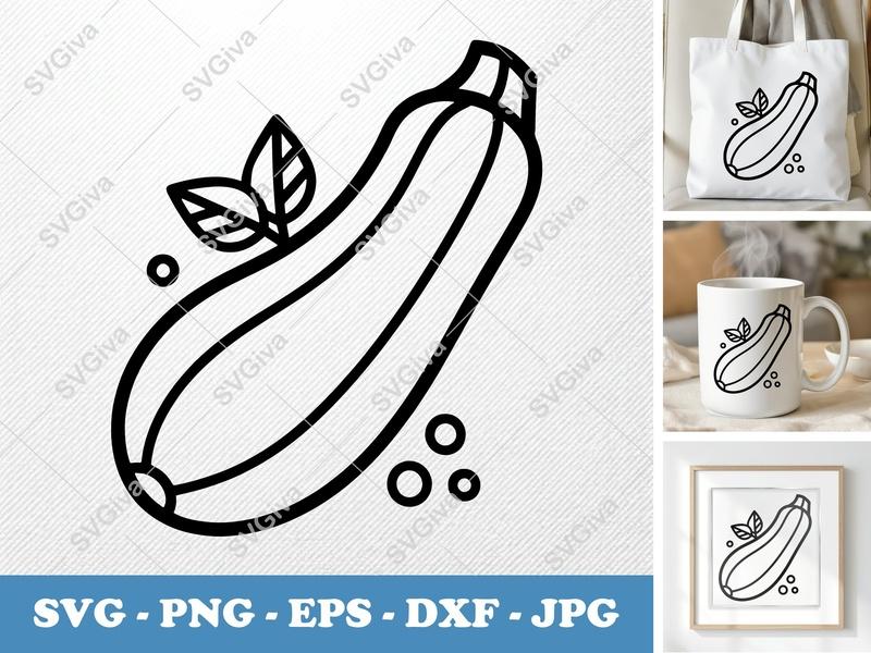 Zucchini with Garnish SVG | Double-Outline Minimalist Design | PNG DXF EPS | Cricut Silhouette File