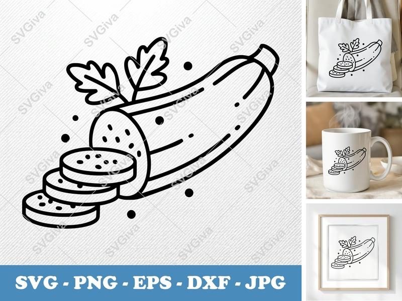 Zucchini with Garnish SVG | Vegetable Cut File PNG DXF EPS Cricut Silhouette Kitchen