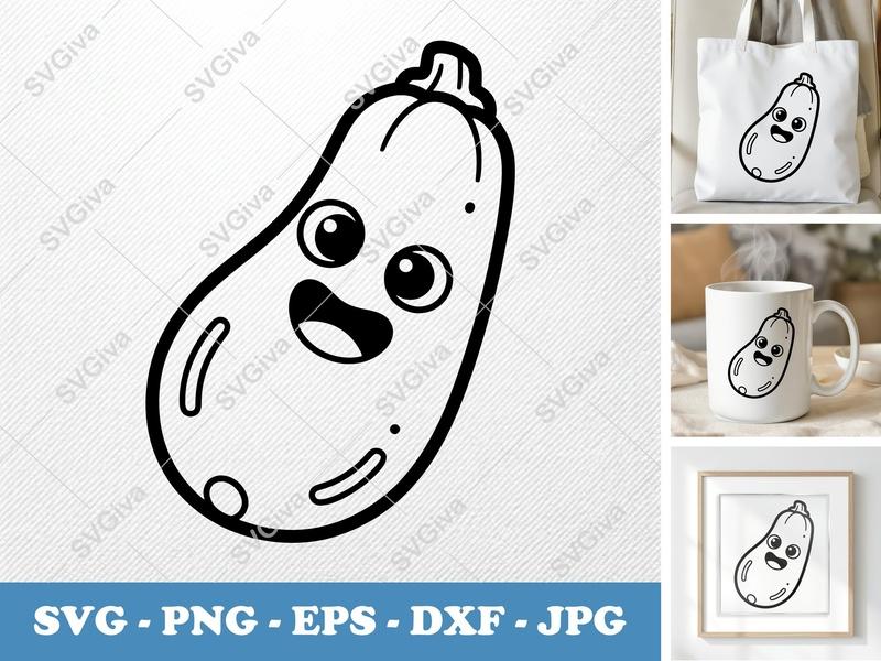 Zucchini with Smiling Face SVG PNG DXF EPS | Cricut Silhouette Cut File