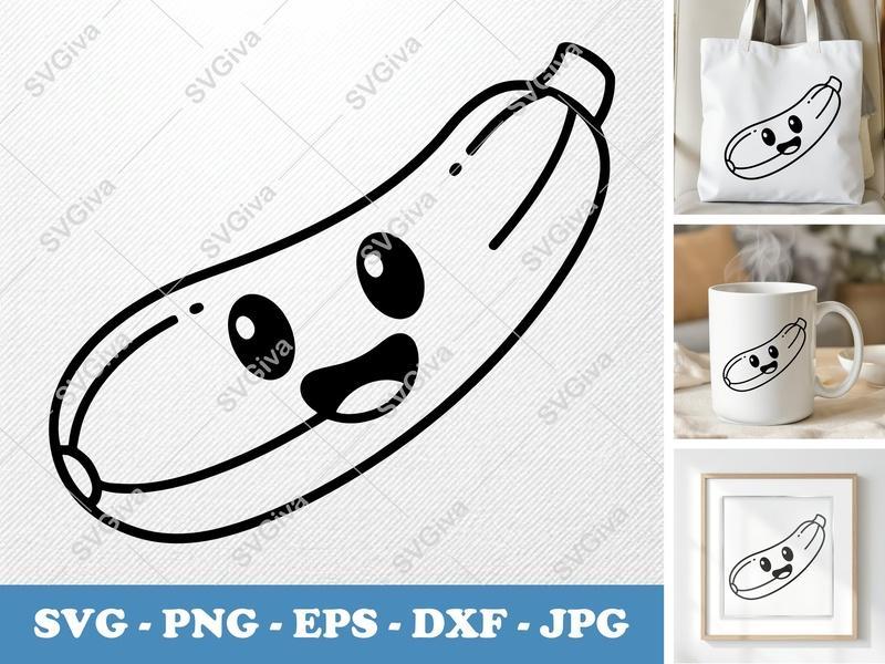 Zucchini with Smiling Face SVG PNG DXF EPS | Vegetable Cut File Cricut Silhouette